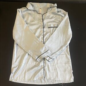 Barneys New York light Blue Satin Pajama Set with Black Trim